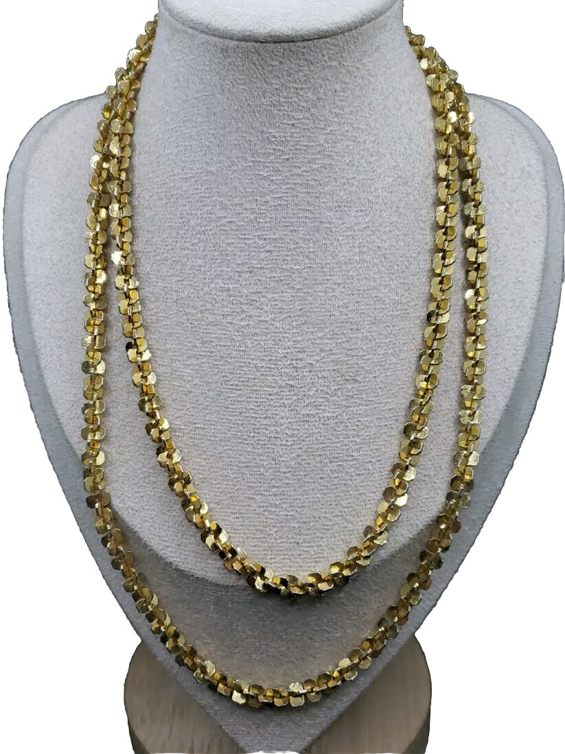 Unique Goldtone 36″ Margarita Link Chain Necklace Criss-cross Panel Chain