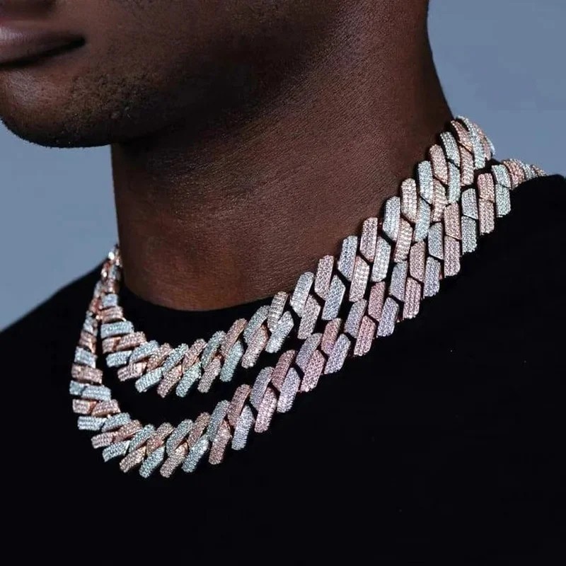 Luxury Iced Out Cuban Link Chain ,19mm -Two Tone Color Rectangle CZ Cubic