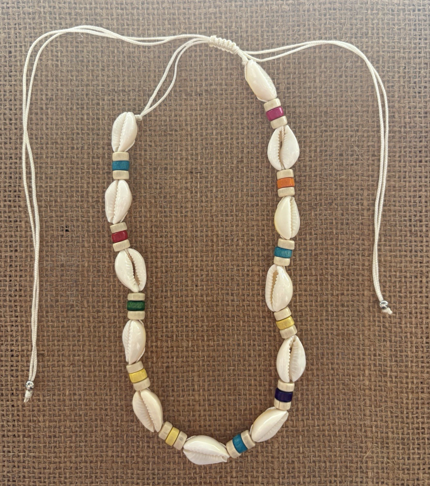 White Cowrie Shell Beaded Cord Choker Necklace Beach Boho Adjustable Tie