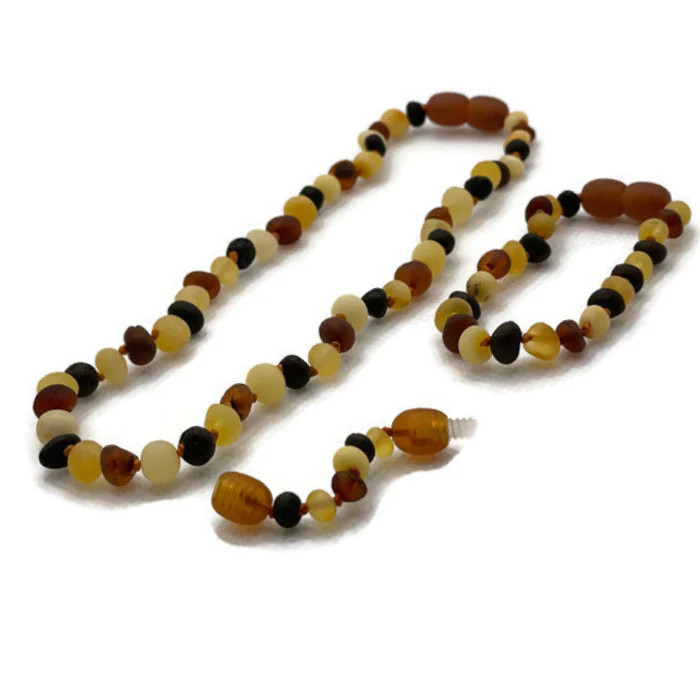 Fast RELIEF for Teething Baby NATURALLY 100% Baltic Amber Necklace Raw Multi