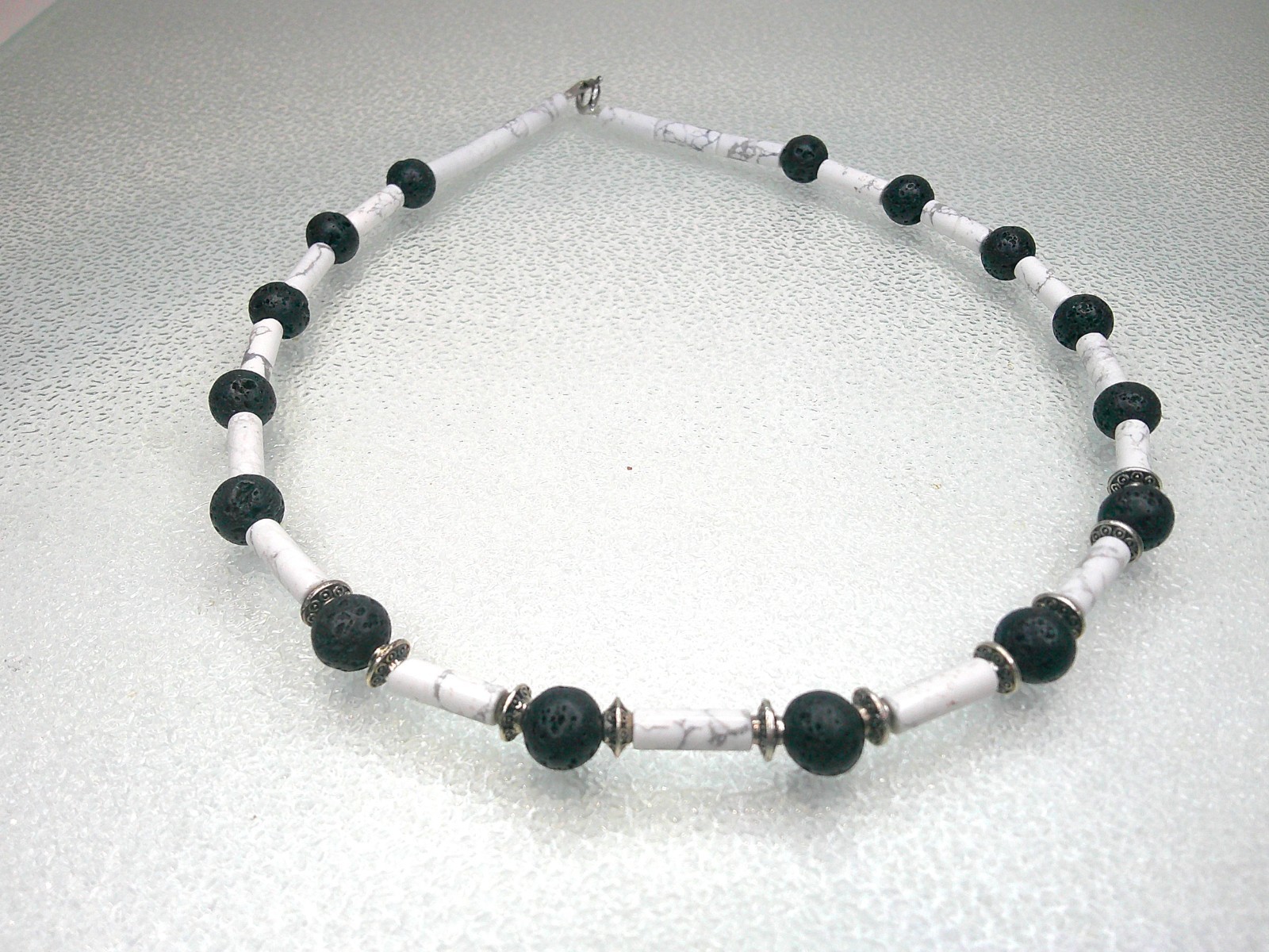 Howlite and Lava Rock Beaded Choker Necklace Stylish Handmade