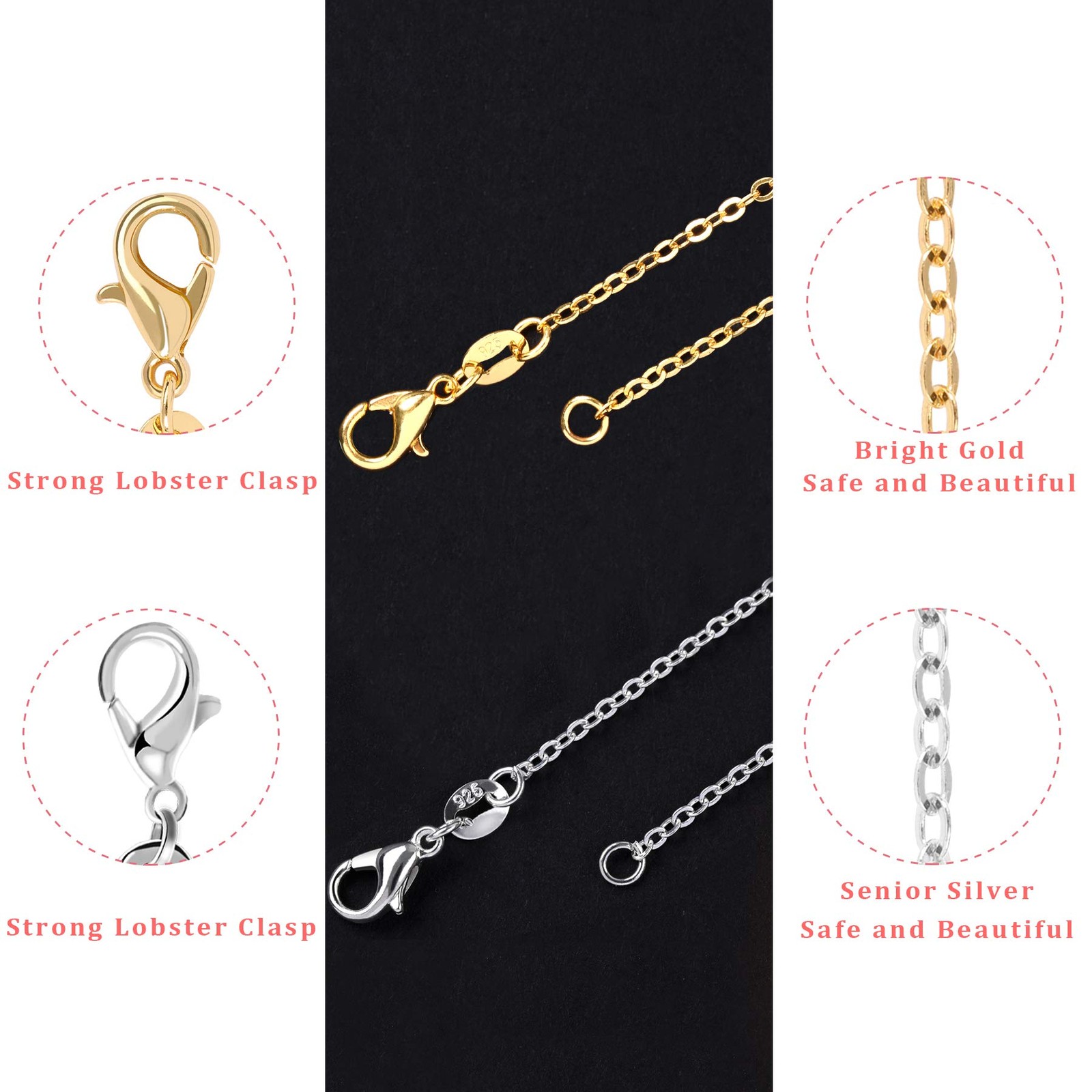 50 Pack Necklace Chains Bulk for Jewelry Making 18 Inches Cable Chain Necklac…