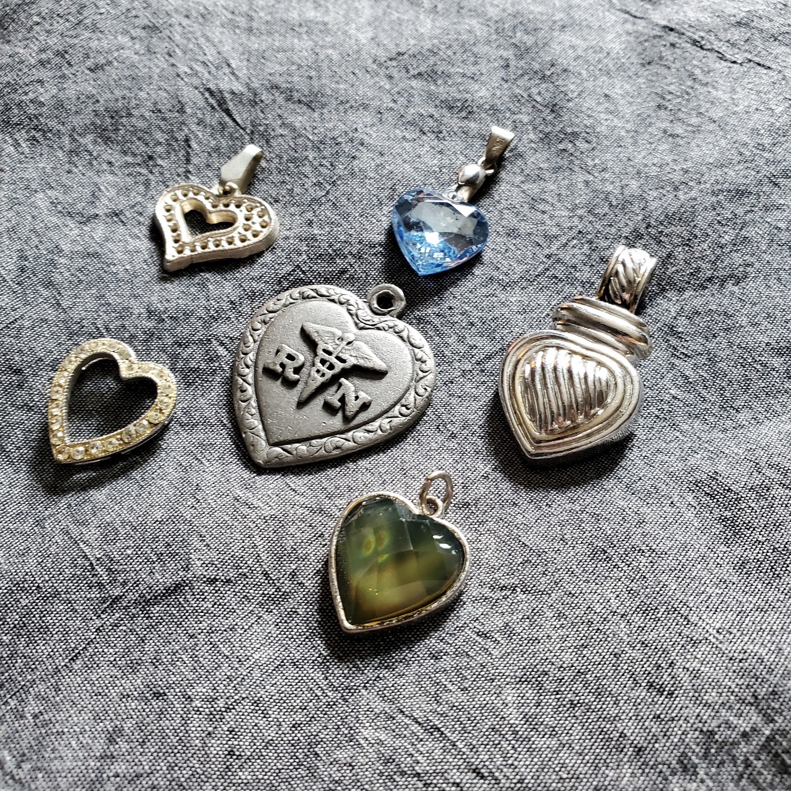 Six Heart Pendants, Vintage to Modern Pendant Lot