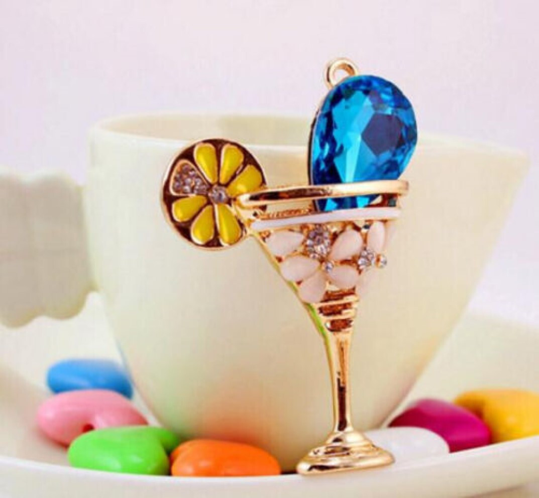 Betsey Johnson Crystal Blue Garnish Margarita 3D Pendant Necklace Free Gift Bag