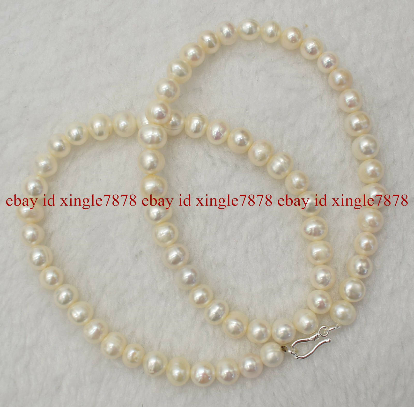 Genuine 7-8mm Natural White Freshwater Cultured Pearl Necklace 925 Silver Clasp