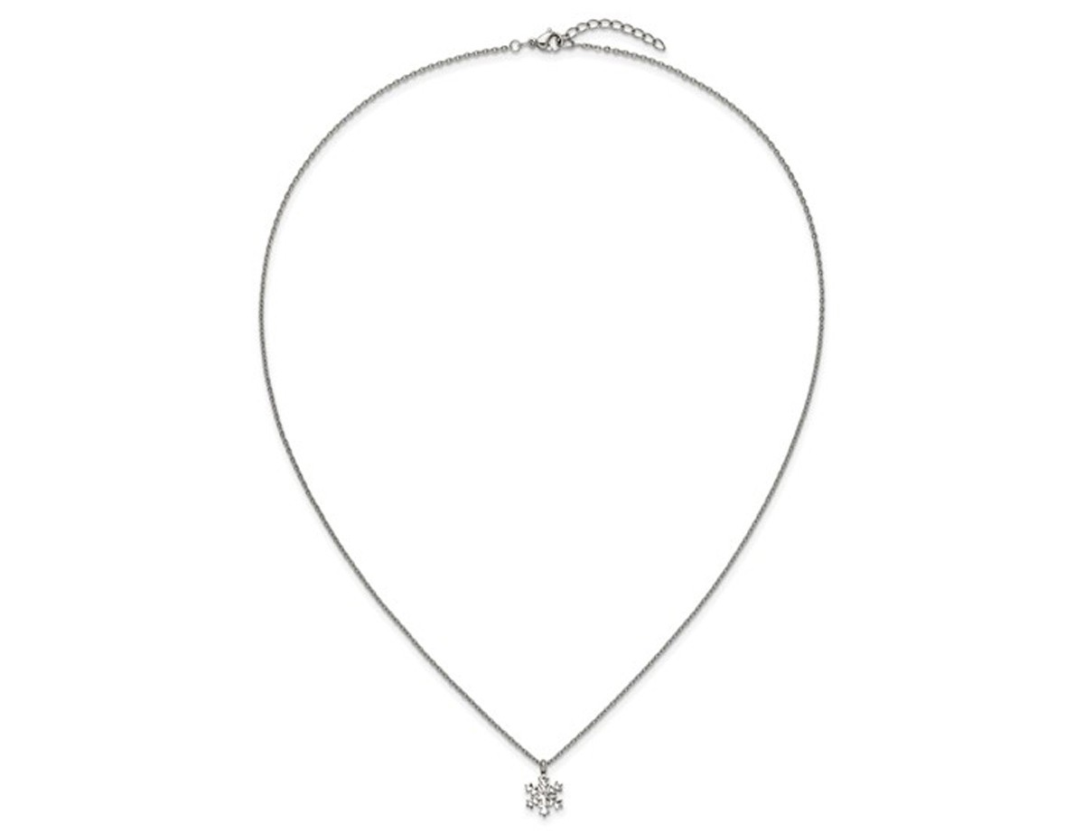Polished Stainless Steel Snowflake Charm Pendant Necklace with Chain (20 Inches)