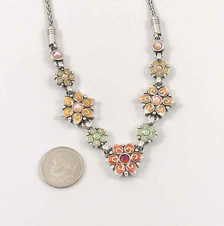 Brighton Garden Of Eden Multi Color Crystal Enamel Silver Flower Necklace. #1160