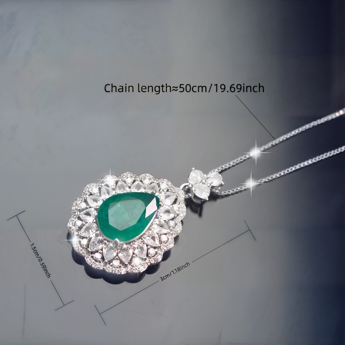 Pear Cut Simulated Emerald Double Halo Pendant Necklace For Women, Copper Plated