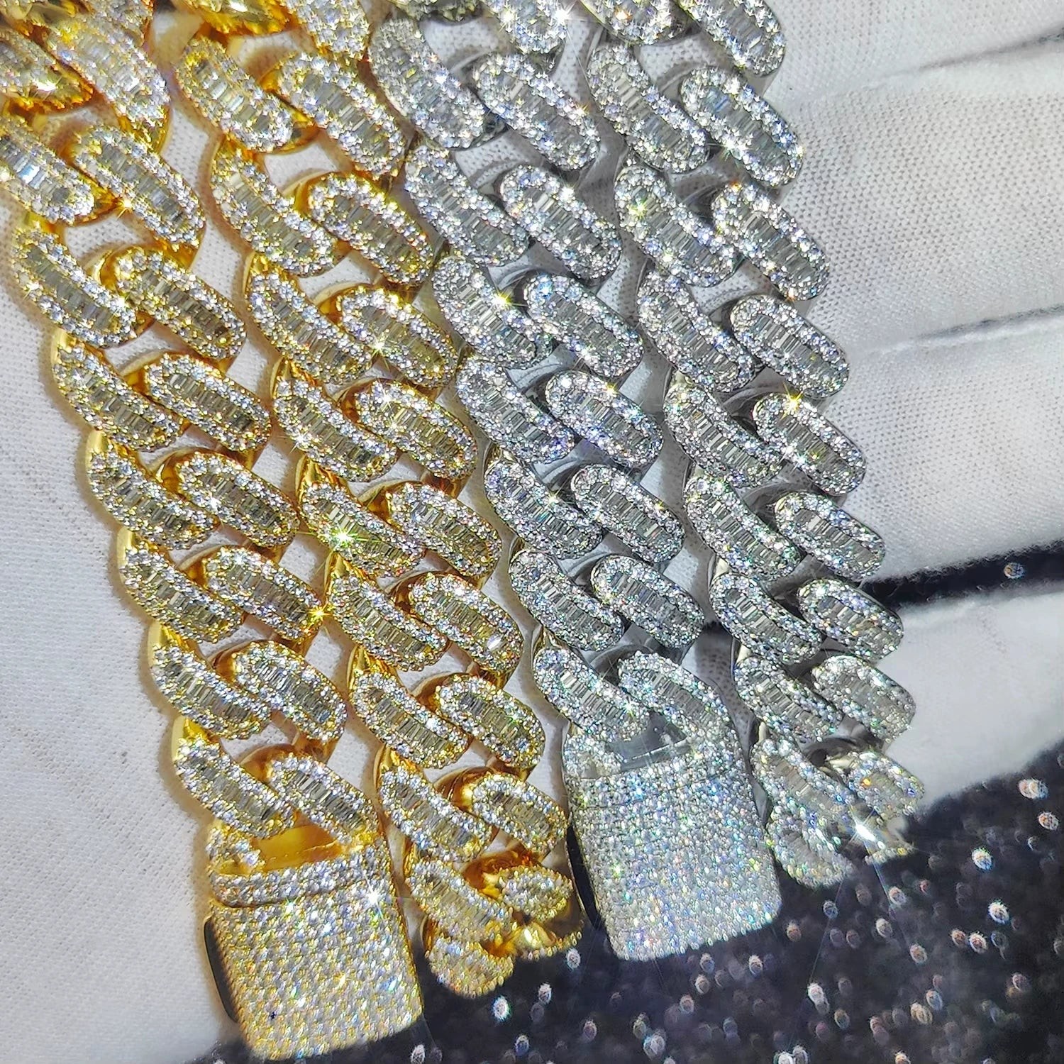 15mm Iced Cuban Link Necklace with Baguette CZ