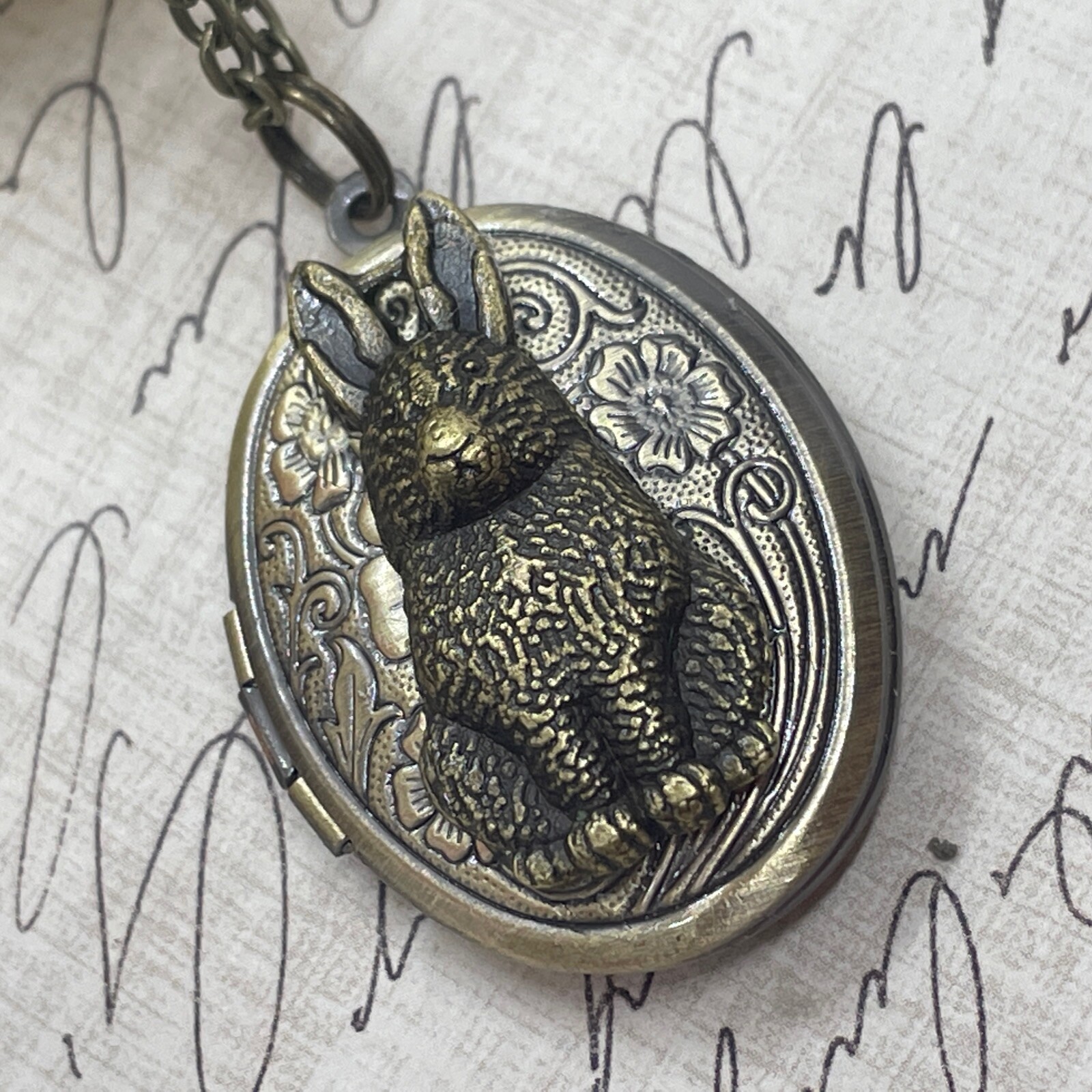 BUNNY RABBIT Locket Necklace JEWELRY Pendant PHOTO bronze Picture Birthday Gift