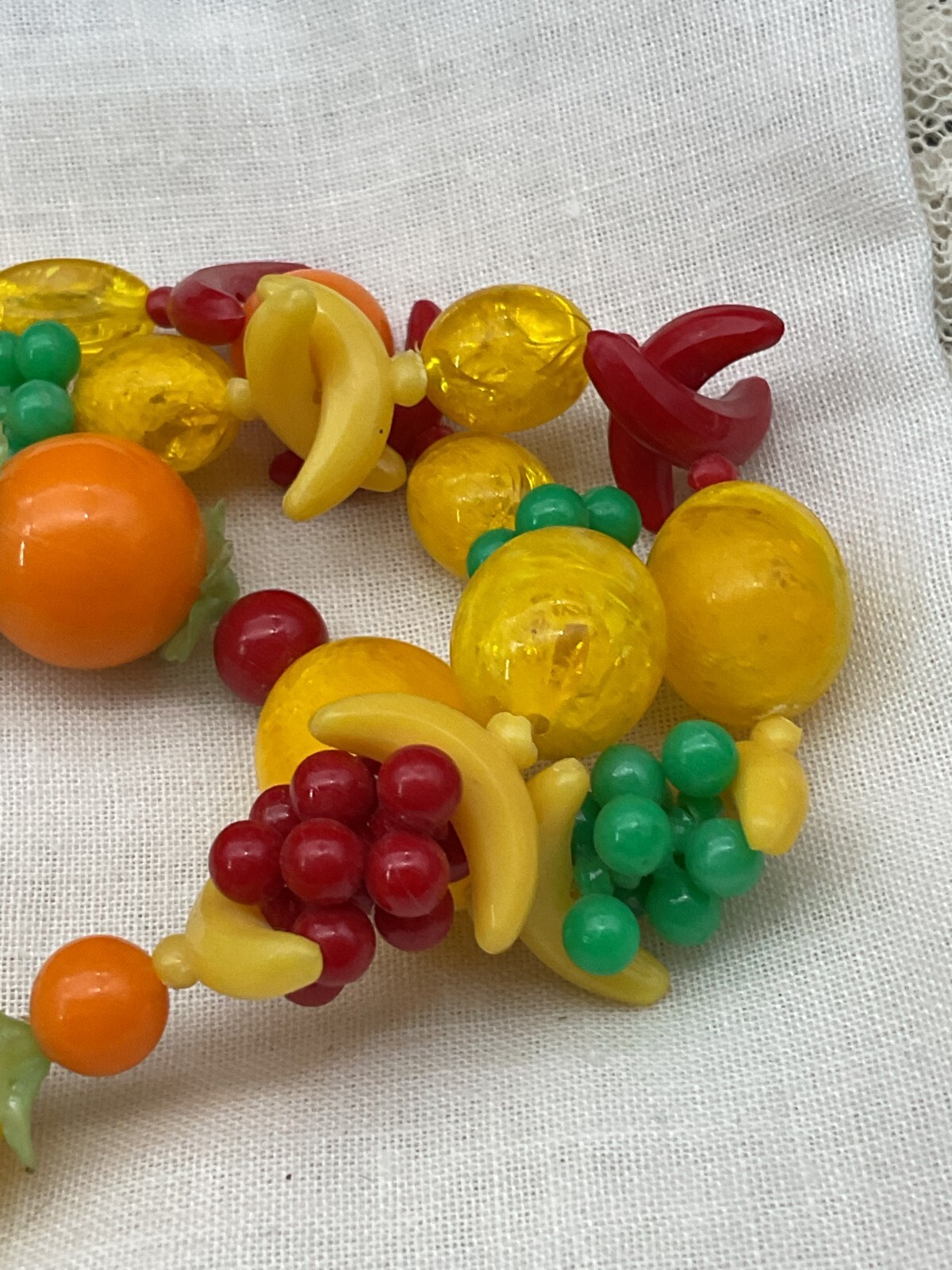 Vintage Yellow West Germany Fruit 2 Strand Necklace w/Matching Earrings