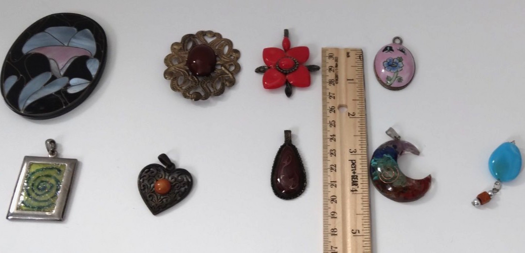 Lot Of 9 Fashion Pendants Mixed Metals Materials Various Designs