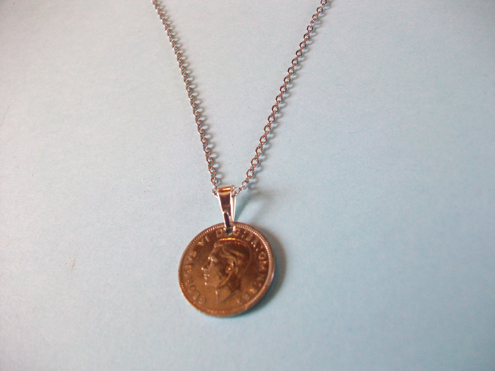 SIXPENCE COIN – SILVER FINE LINK CABLE CHAIN PENDANT NECKLACE – 1948 to 1951