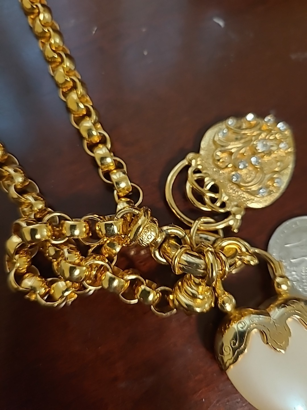 Signed Joan Rivers Chunky Rolo Chain 2 Heart Charm Pendant Necklace Joan Rivers