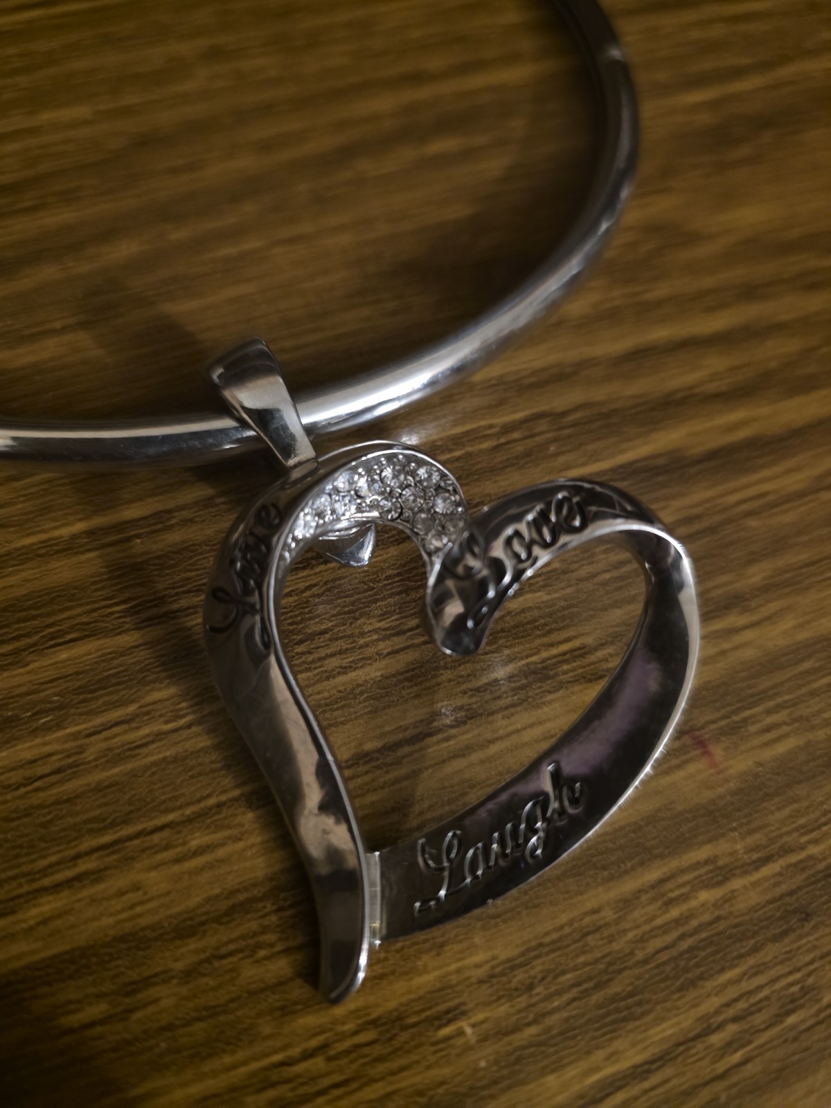 Roman Silver Tone Crystal Heart Pendant Collar Necklace ‘Live Love Laugh’