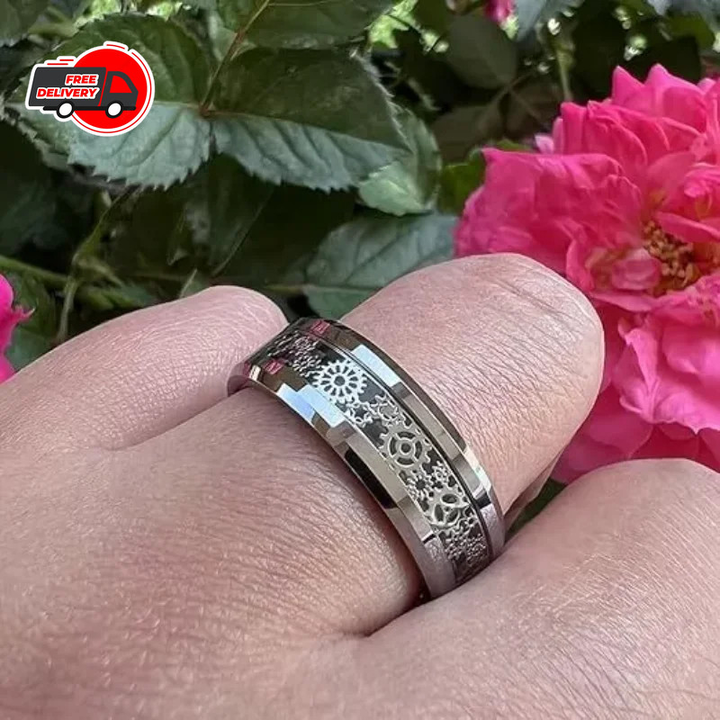 Steampunk Style Ring Stainless Steel Gear Wheel Tension Band Rock Men Jewelry