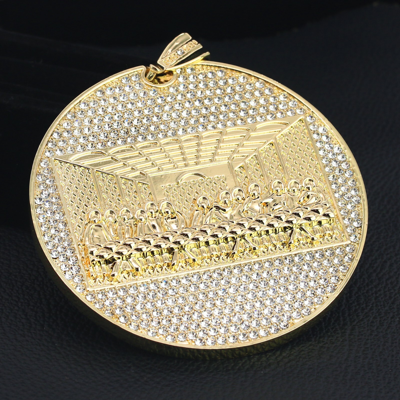 Hip Hop 14k Gold Plated Huge Last Supper Pendant Cubic Zirconia 24″ Cuban Chain