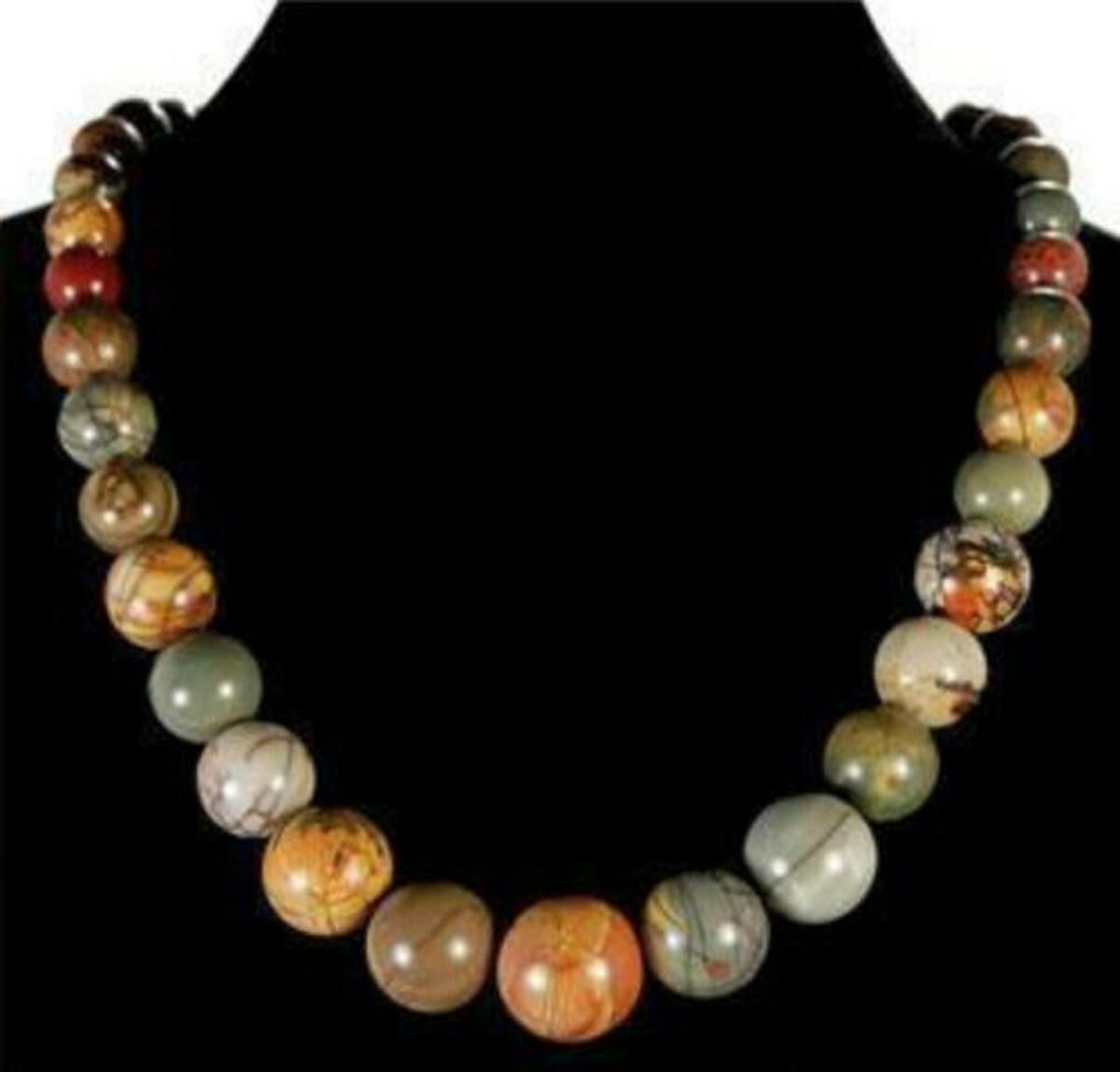 Natural 6-14mm Multicolor Picasso Jasper Round Gemstone Beads Necklace 18”