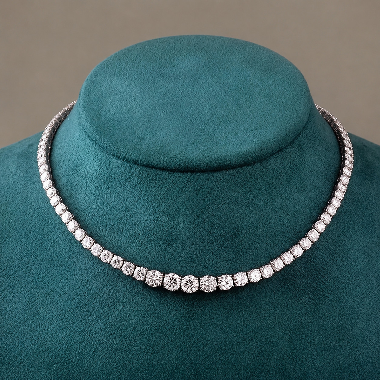 5AAA+ CZ Tennis Necklace Round Cut Silver Tone Chain 14k White Gold Plated 18″
