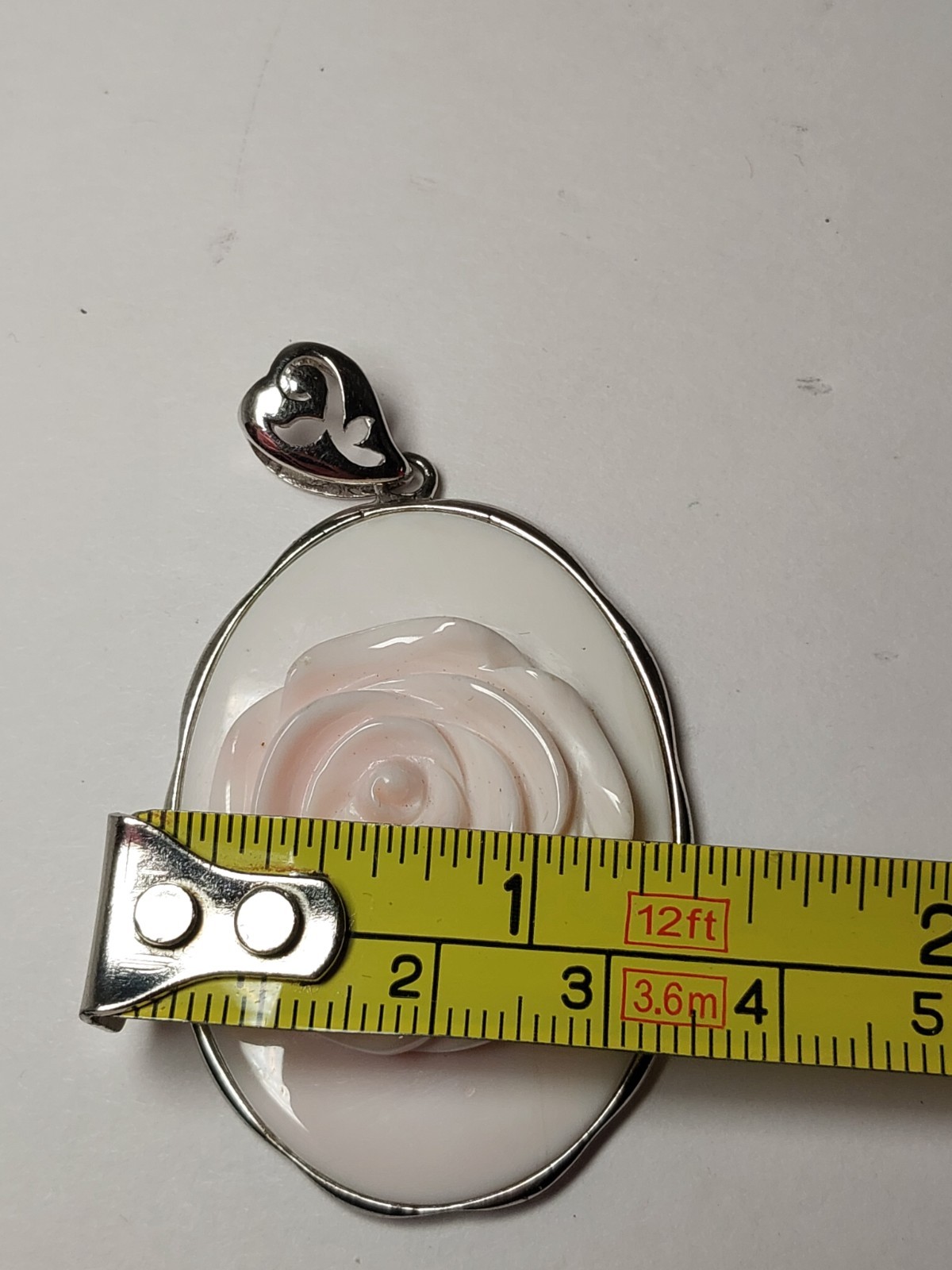 Pink Conch Shell Rhodium Over Sterling Silver 925 Fancy Rose Pendant Large
