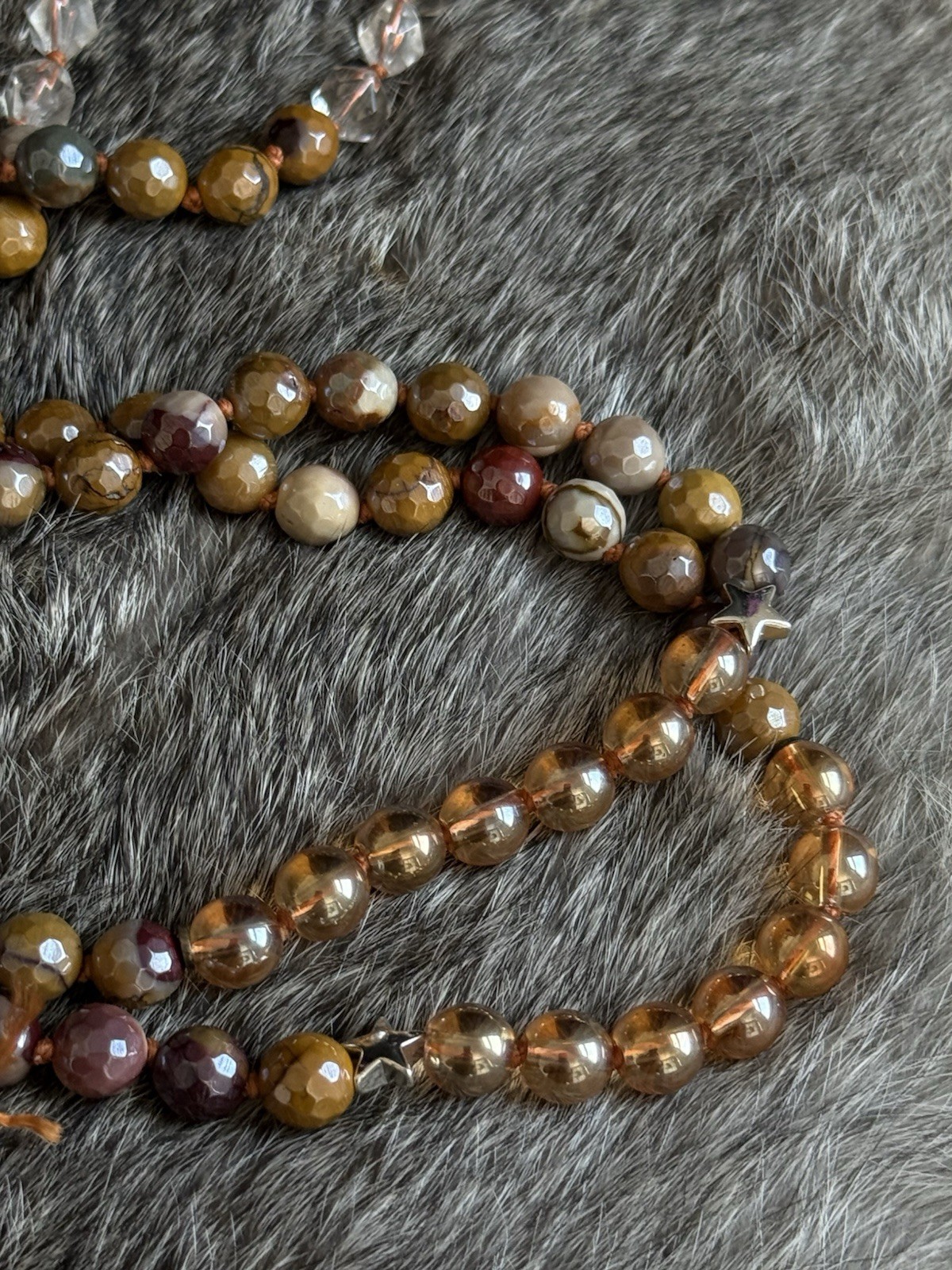 Clear quartz mookaite Jasper citrine Smokey quartz beaded mala necklace pendant