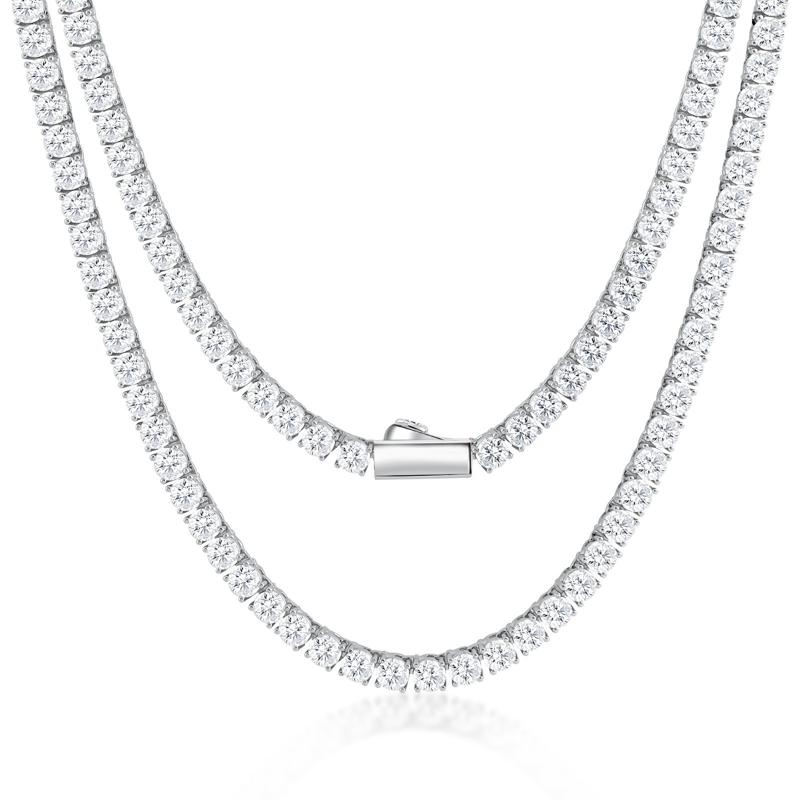 Hip Hop Tennis Chain Necklace 18K Real Gold Plated Full 5A Zircon Spring Clasp