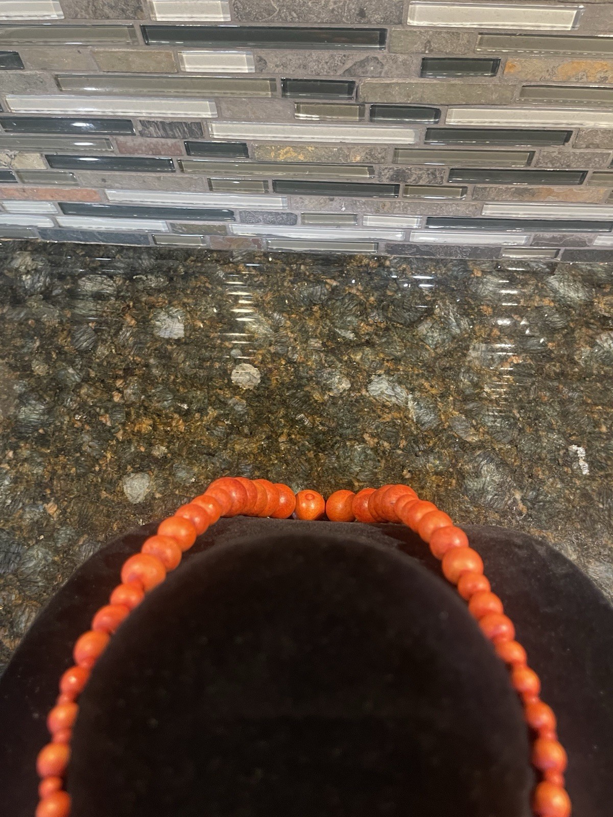 Graduated Orange Wooden Bead Statement Necklace Boho Chunky Retro Fashion 30”
