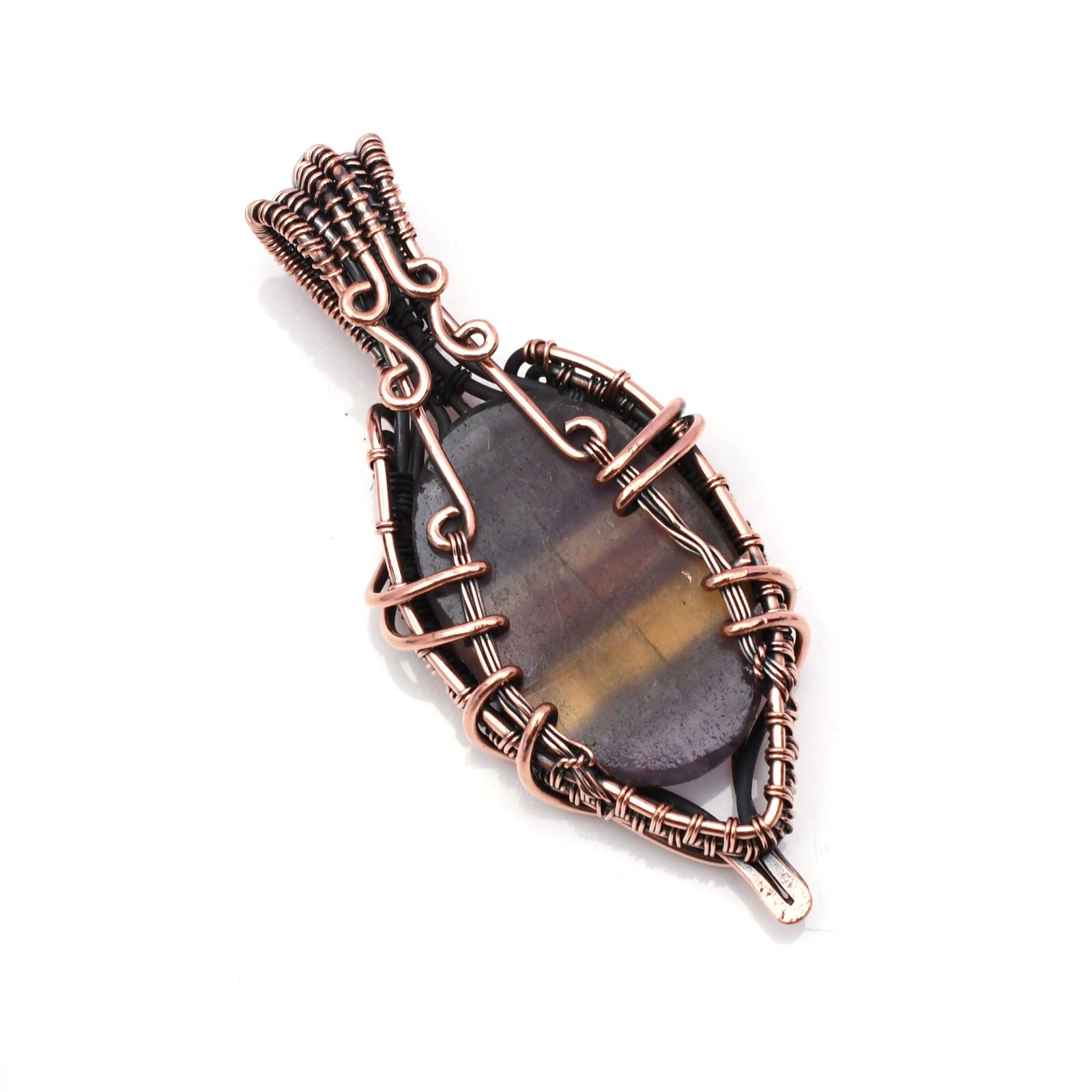 Natural Fluorite Pendant Copper Wire Wrapped Handmade Jewelry Pendant 2.15″
