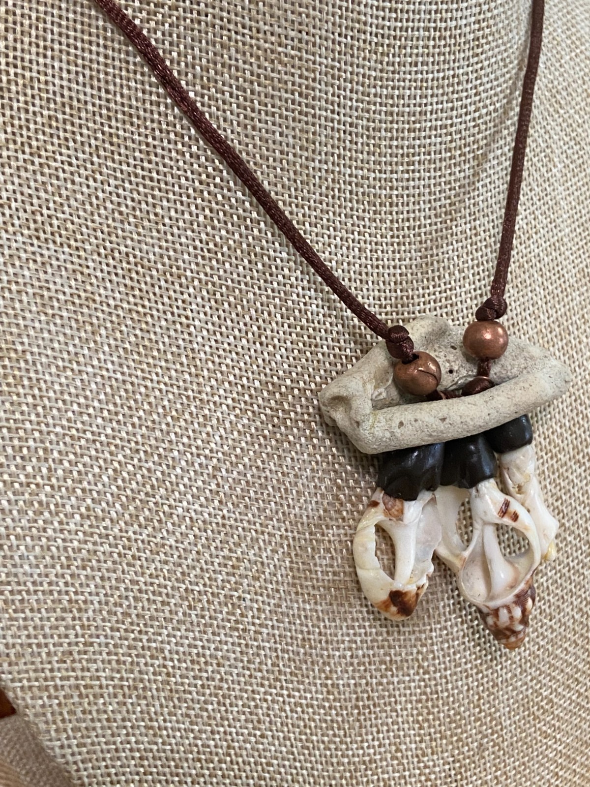 Handcrafted Coastal Coral and Shell Pendant Necklace with Copper Accent
