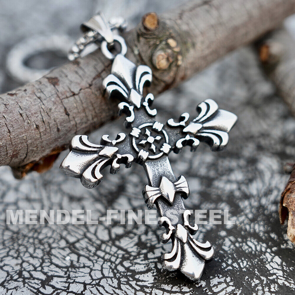 MENDEL Cool Boys Mens Stainless Steel Cross Pendant Necklace For Men Women Chain