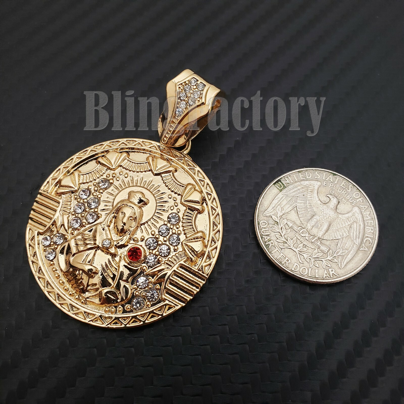 HIP HOP JEWELR ICED GOLD PLATED SANTA BARBARA MEDAL CUBIC ZIRCONIA CHARM PENDANT