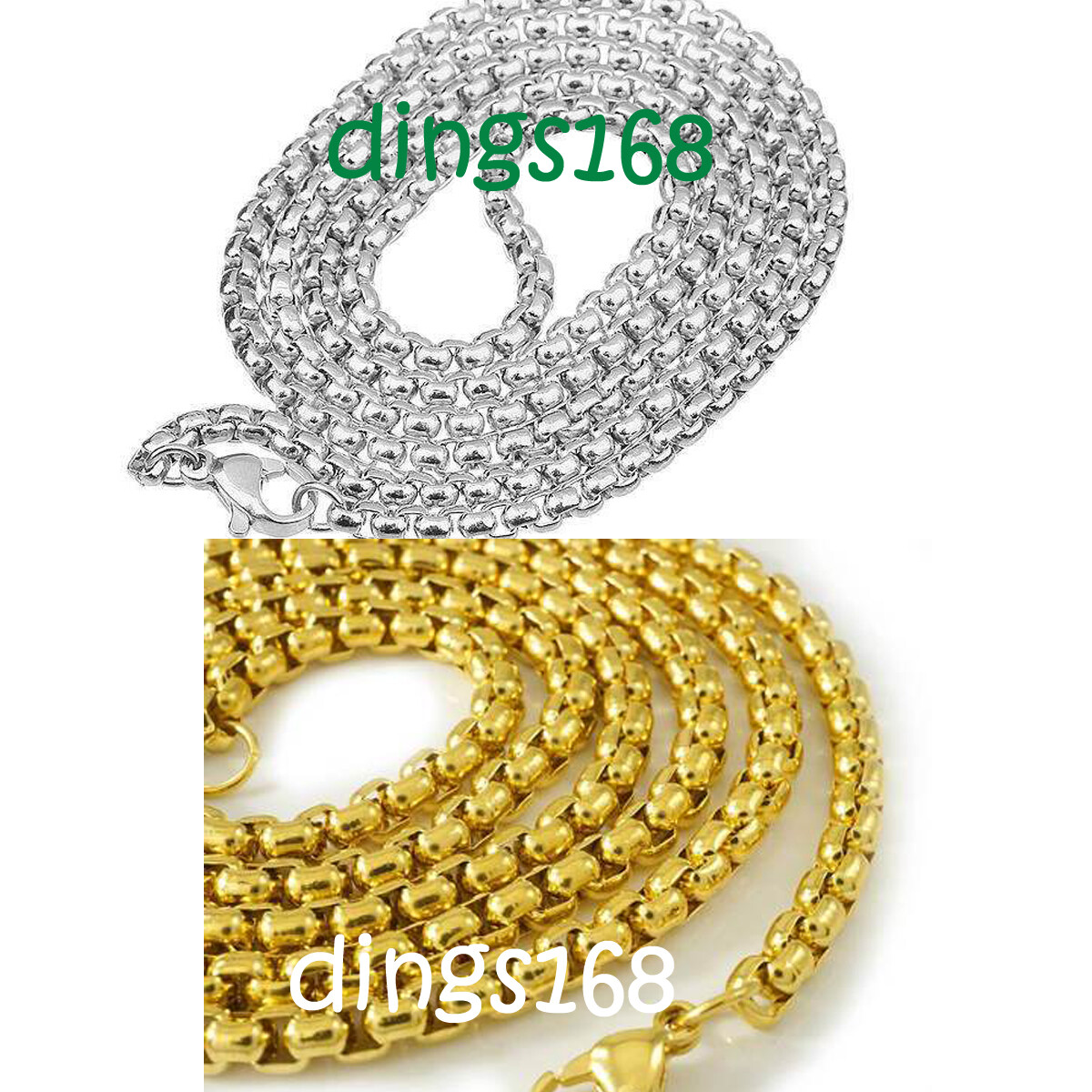 Men&Women’s Solid 18K Gold Filled 3mm wide Round Box Chain Necklace 20″~28″ H5K