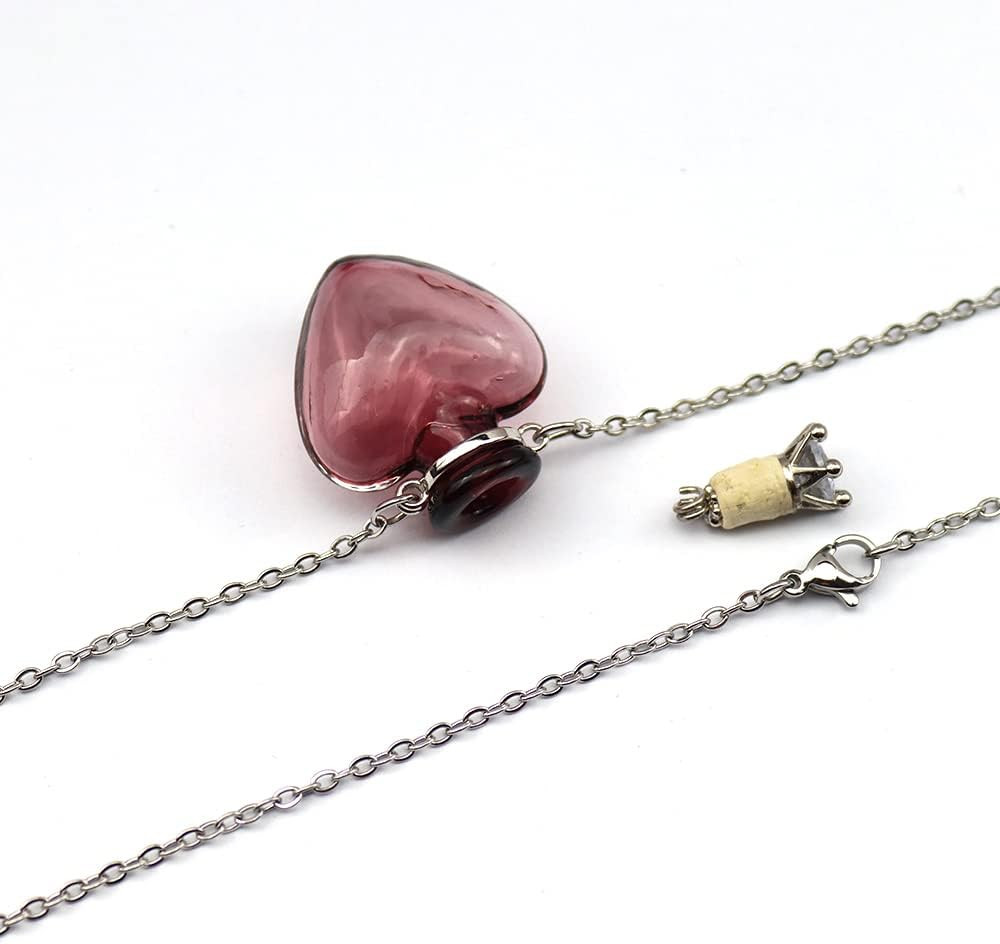 1PC 1PC Colorful Heart Vial Perfume Bottle Necklaces Stainless Steel Chain Make