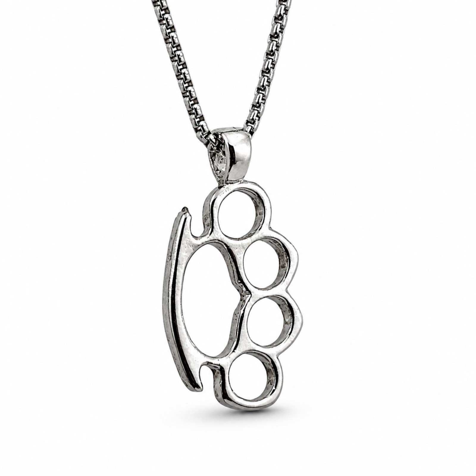 Knuckle Duster Pendant Brass Knuckles Venetian Chain Necklace Jewellery & Boxed