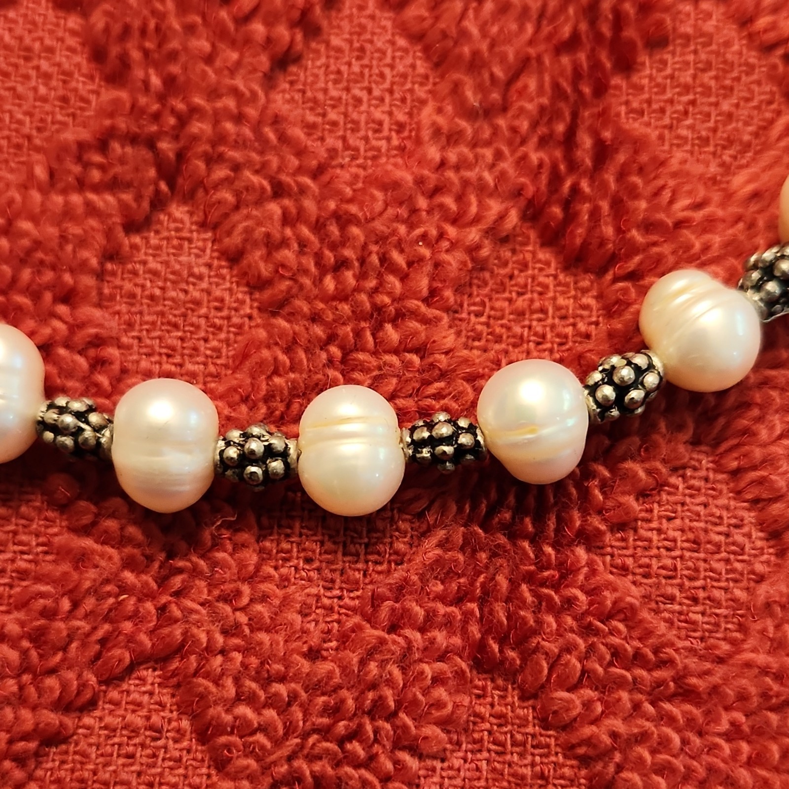 White Round Faux Pearl Beaded Necklace Silver Tone Closure Adjustable 16in