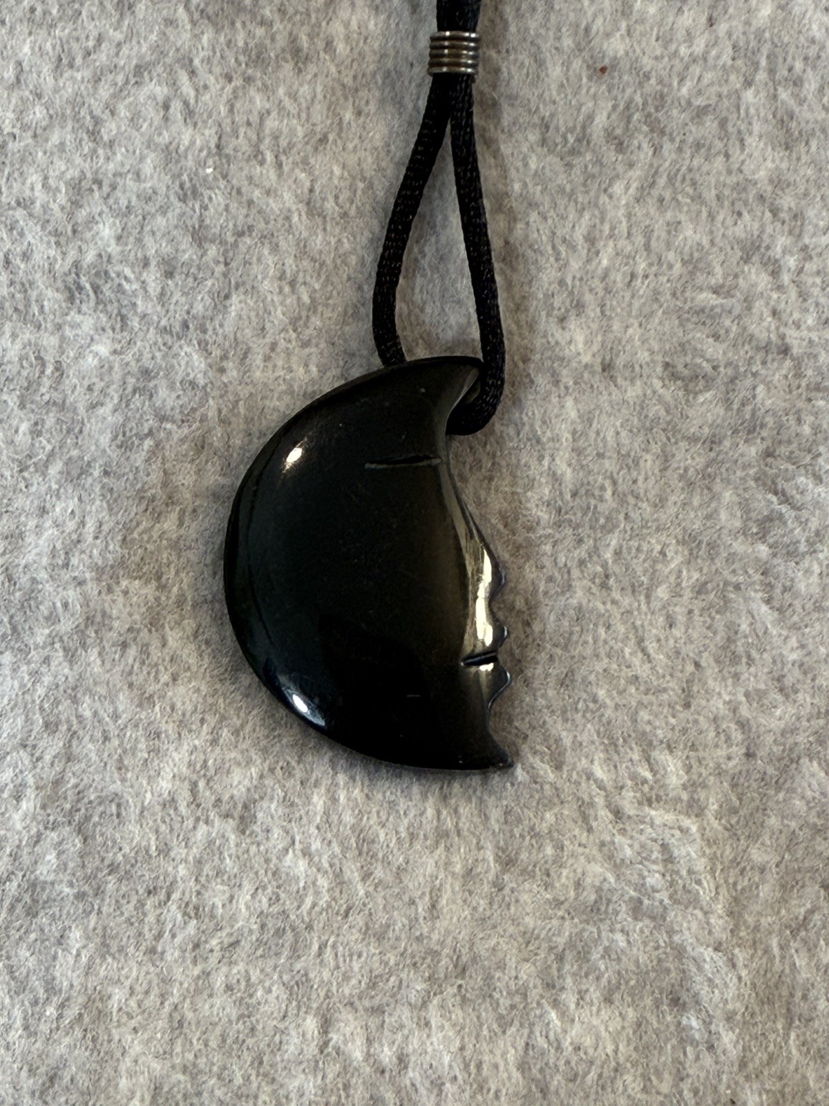 Black Obsidian Moon Face Pendant Healing Protection Crystal Necklace 29”