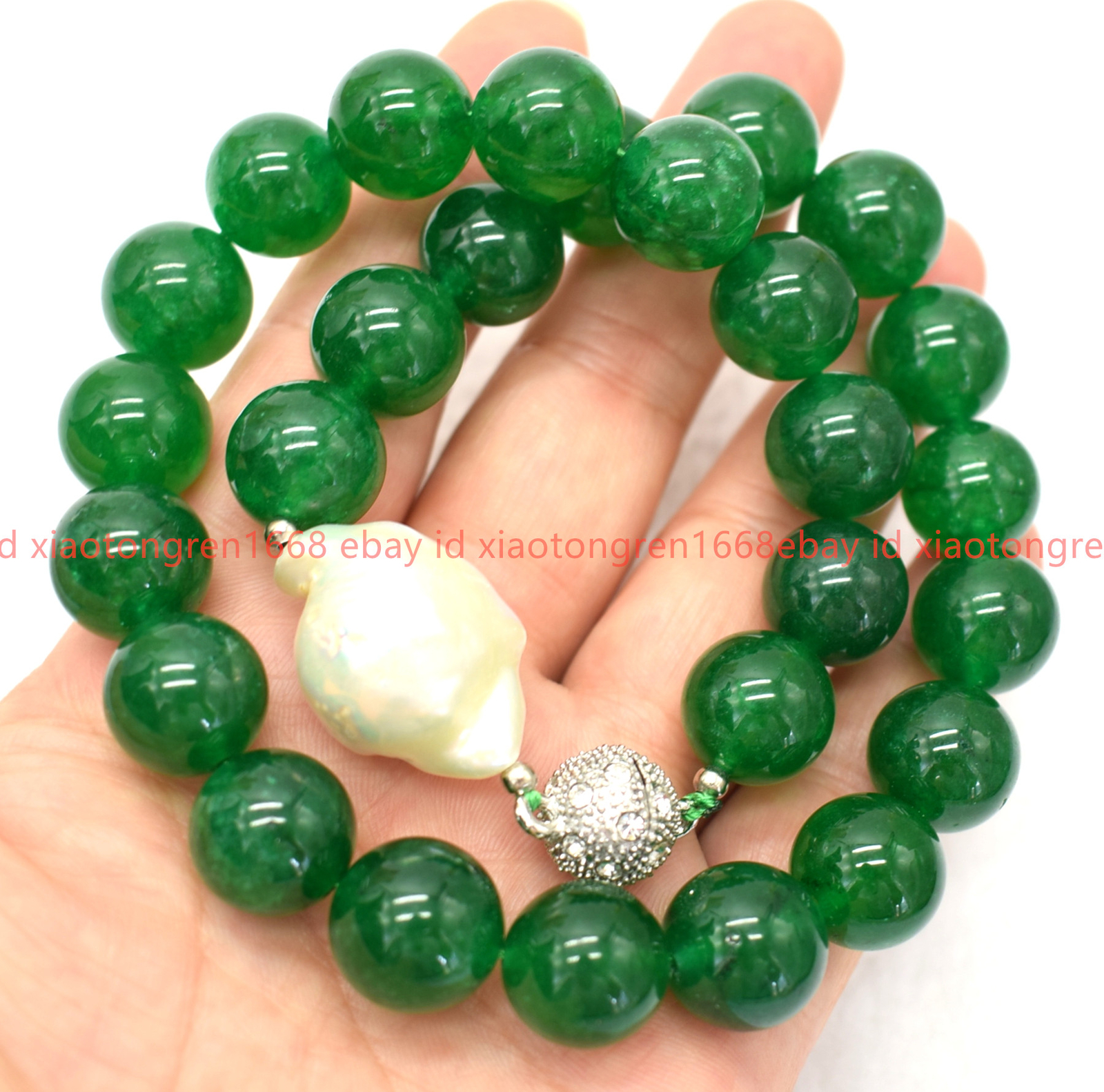 Huge Natural 12mm Green Jadeite White Keshi Baroque Pearl Gems Necklace 16-26in