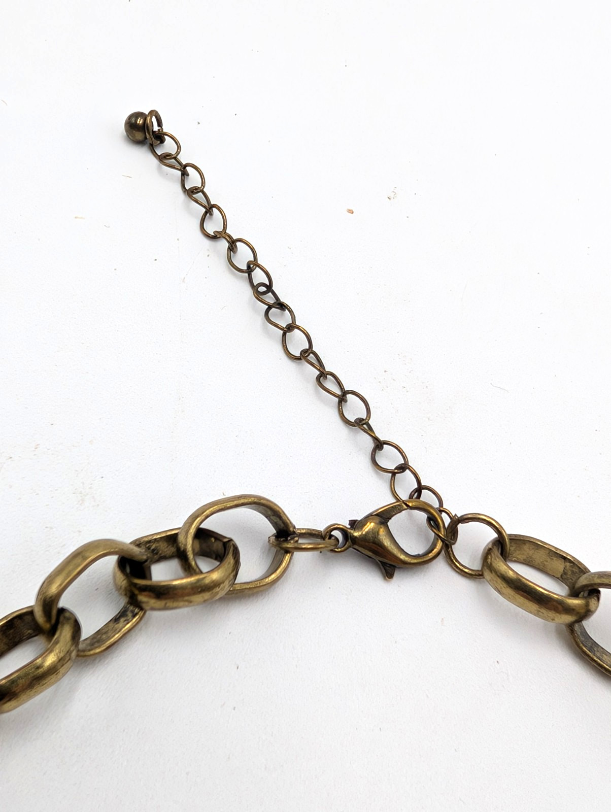 Antique Bronze Tone With Big Colorless Rhinestone Statement Necklace