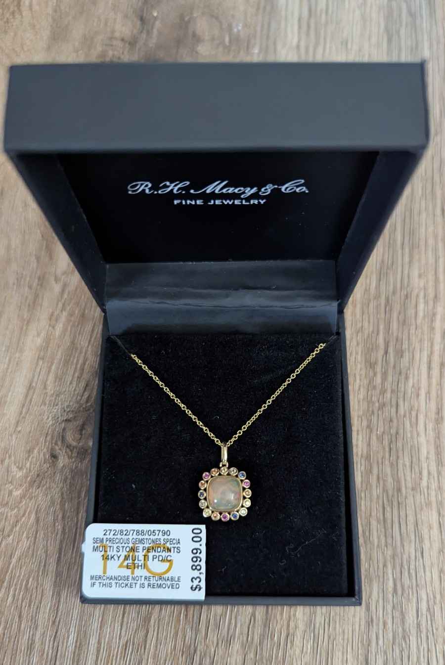 R.H. Macy & Co. 14K Yellow Gold Opal Square Pendant Cable Chain Necklace