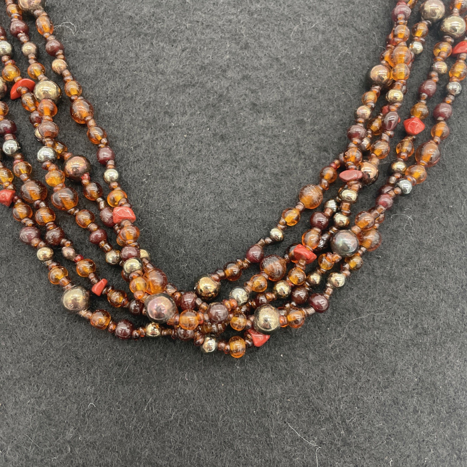 Vintage Style Multi-Strand Beaded Necklace With Earth Tone Colored Beads 20 In