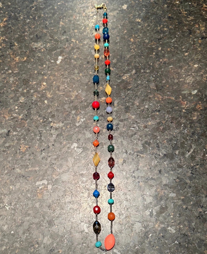 3 Long Necklaces Lot Colorful Glass/Stones/Plastic Beads Various 15-19” Long