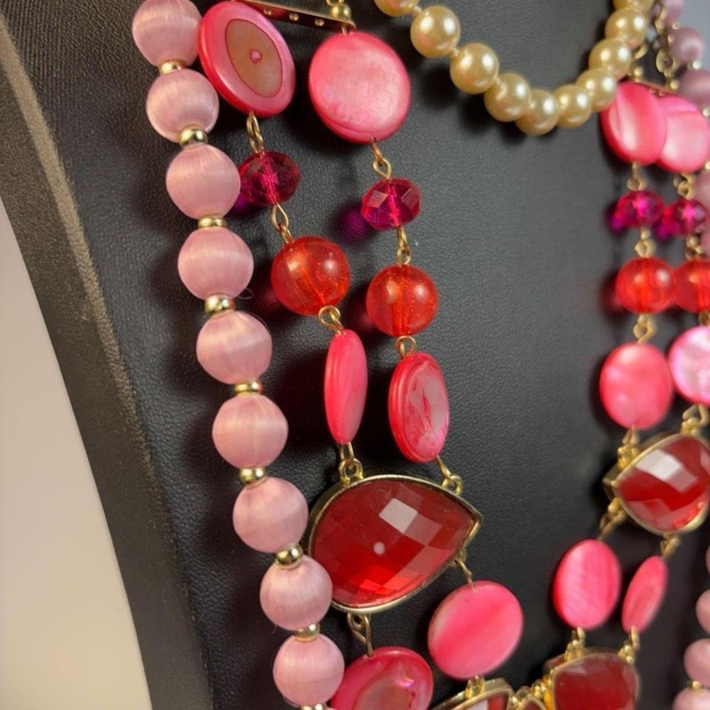Glam necklace collection with pearl, pink, and gold tone