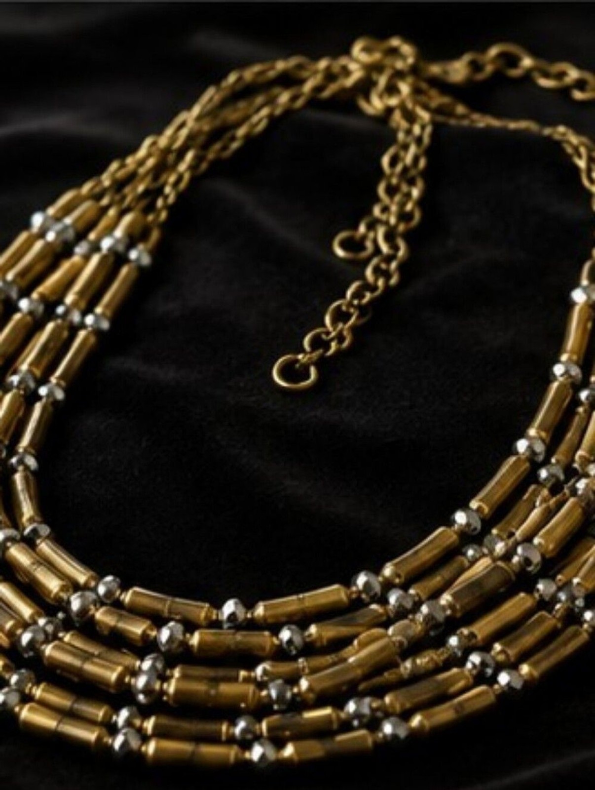 Chicos 10 Strand Statement Necklace Bronze Hematite Multi Layered Industrial