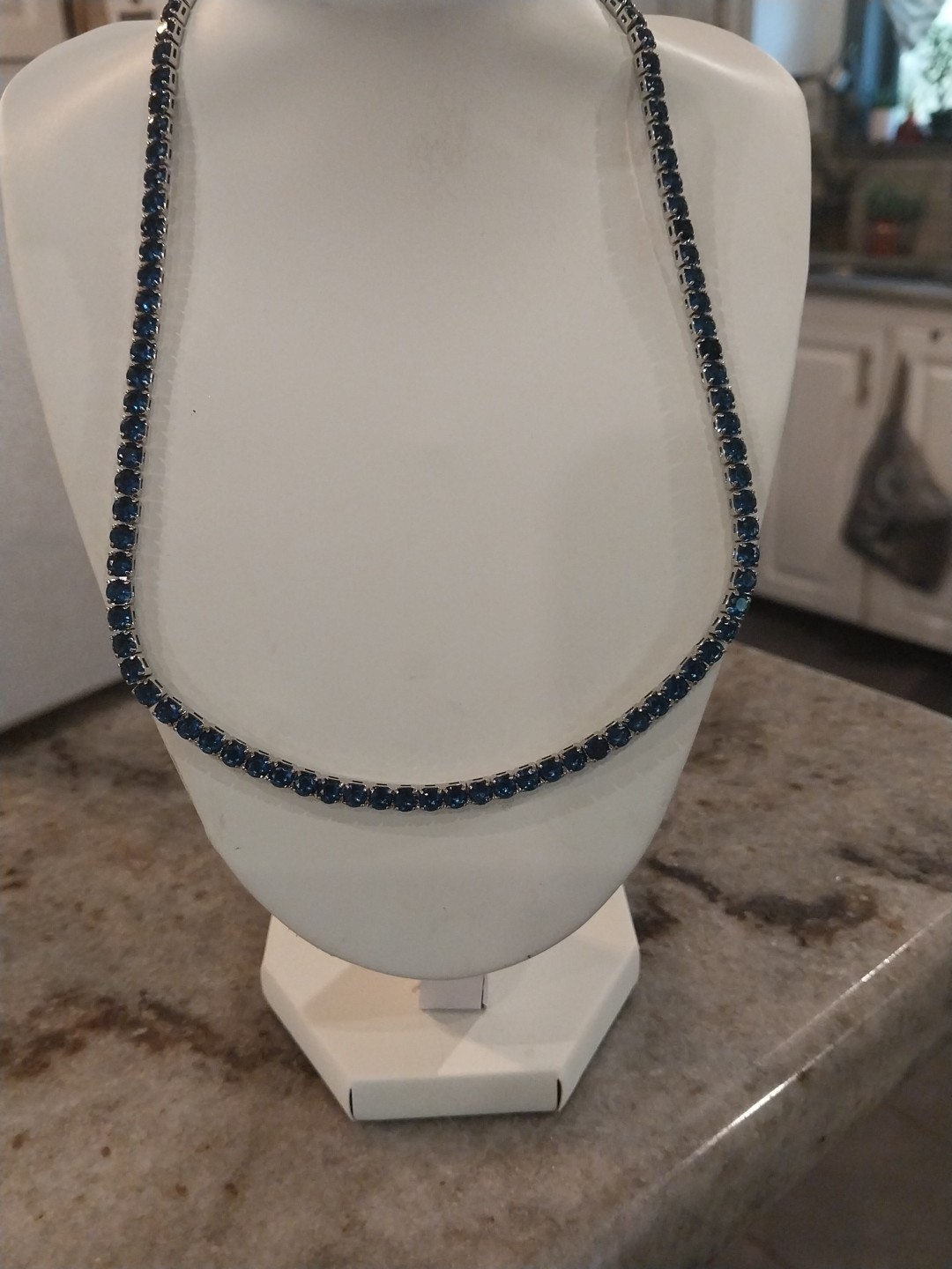 Simulated Sapphire Tennis Necklace (18-26 Inches) with Bolo Slider in Silvertone