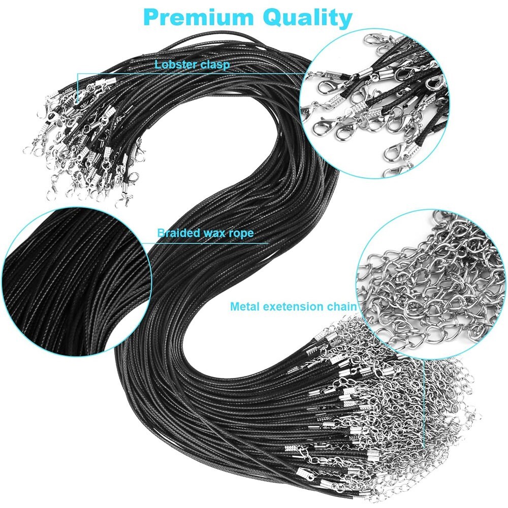 100x Leather Braided Waxed Cord Necklace Chain Rope Jewelry Bracelet Making 18″