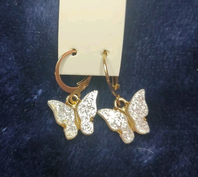 Gold Butterfly Earrings Hoop Jewelry Men’s Women’s Children’s White Sparkle
