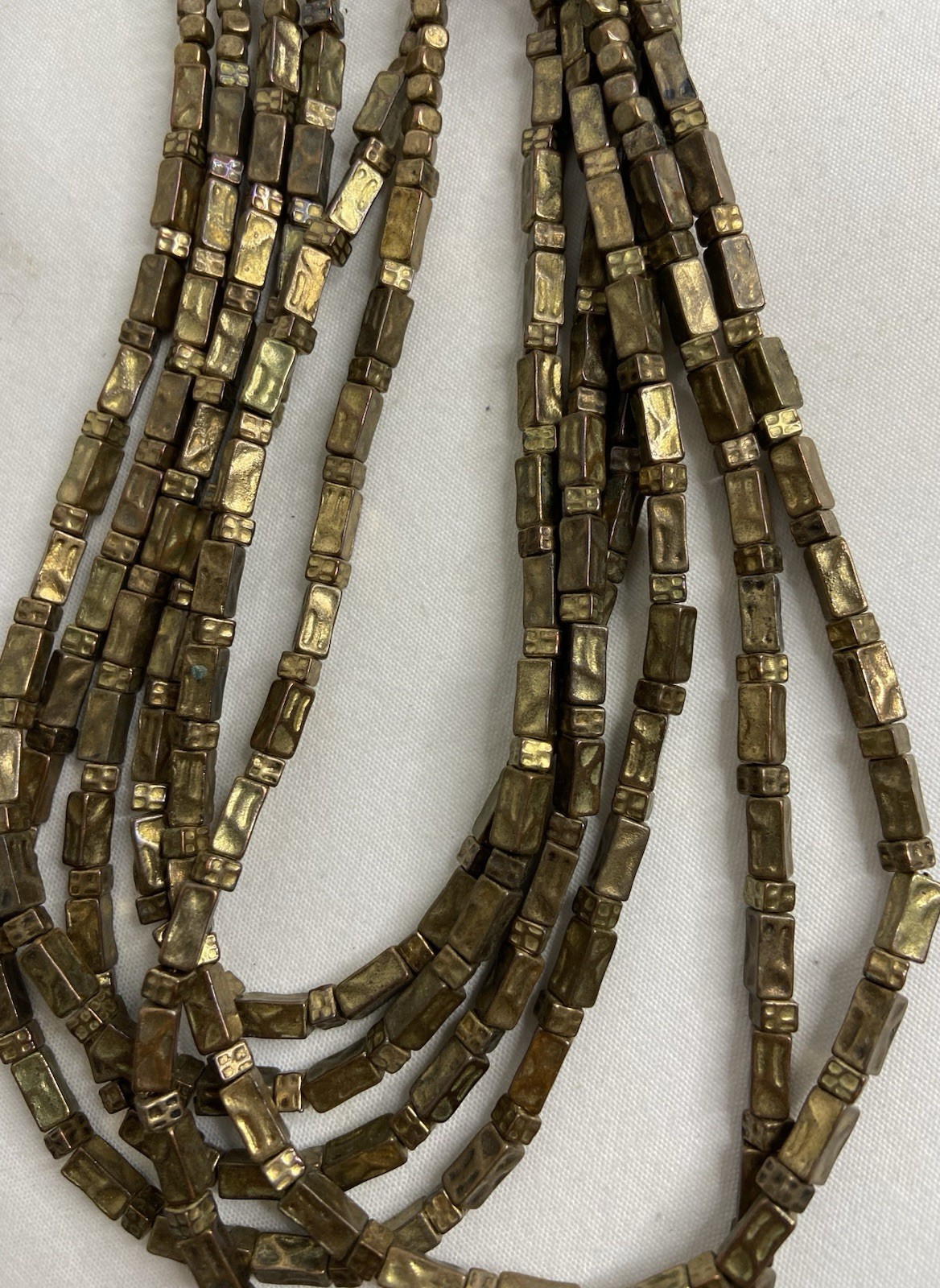 Chico’s Multi Strand Necklace Textured Gold Tone Bar Beads