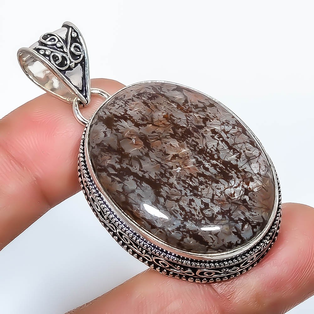 Natural Coffee Bean Jasper 925 Silver Plated Fine Art Pendant2.15″ TP3722-412