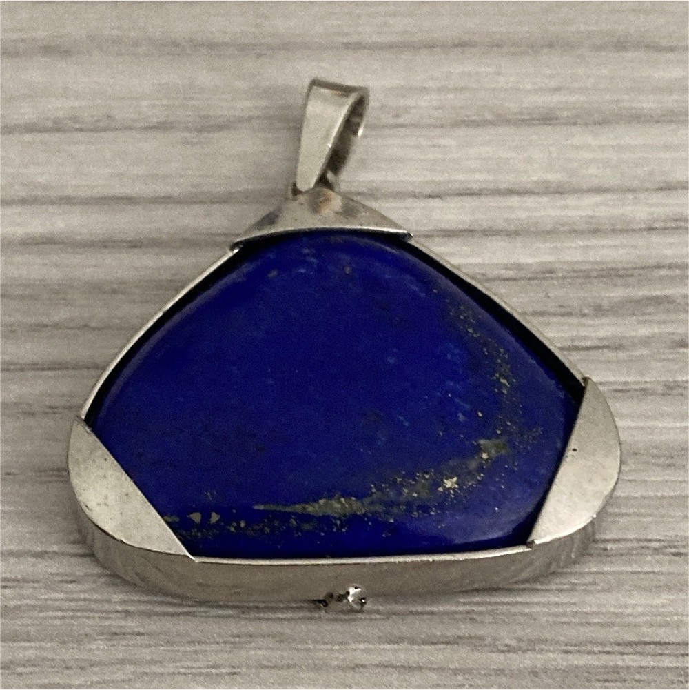 Silver Trillion Blue Lapis Lazuli Bezel-Set Charm Pendant, 1 Gemstone