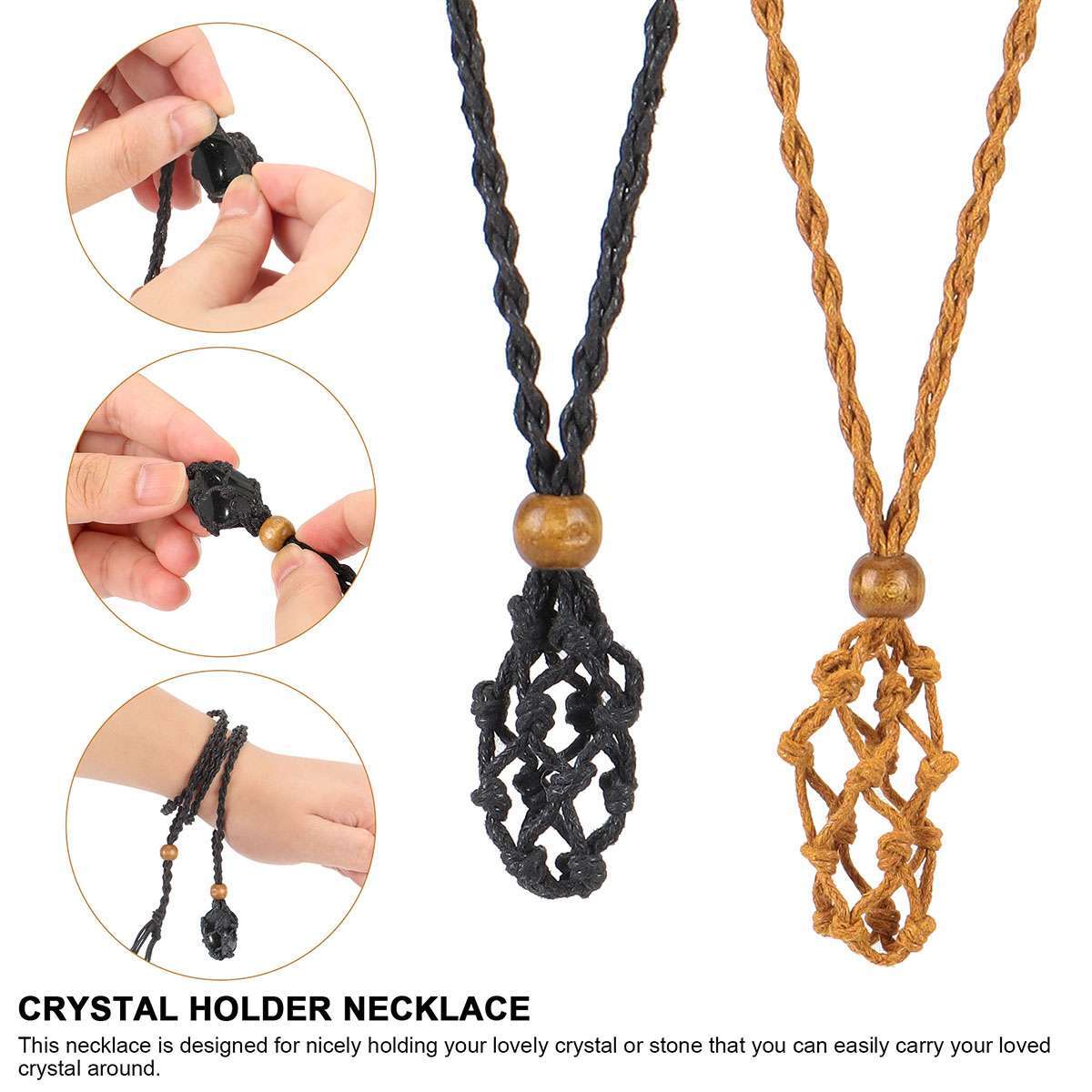 Crystal Holder Cage Necklace Set Stone Holder Necklace for Crystals Cord Net